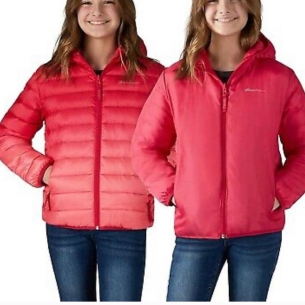 Girls Eddie Bauer Reversible Down Puffer Jacket/coat Pink Ombré Girls 10/12